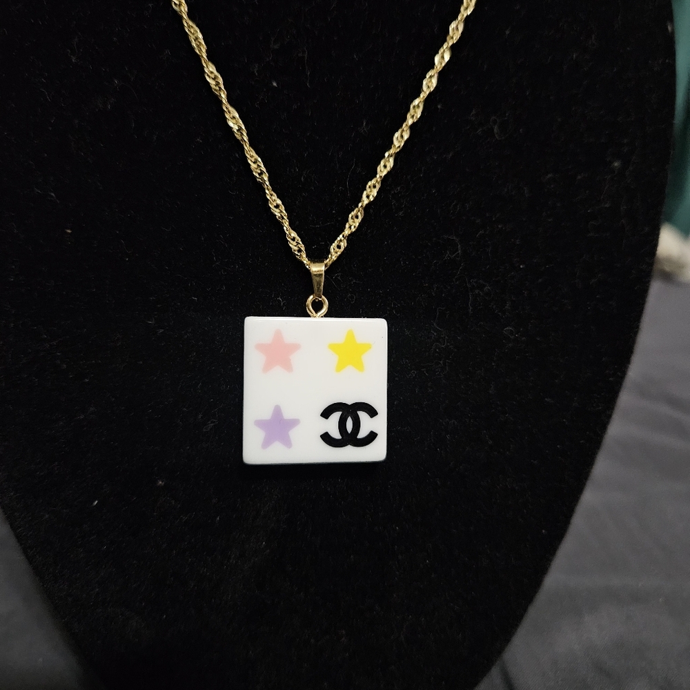Necklace with Repurposed Zipper Pull Multicolor Star Pendant